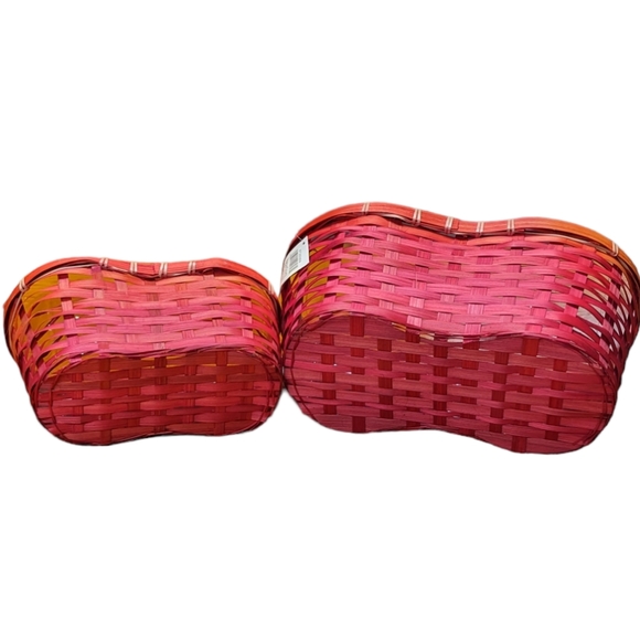 Burton & Burton Red Pink Peanut Shaped Wooden Woven Basket Planters Set of 2 - Picture 9 of 9